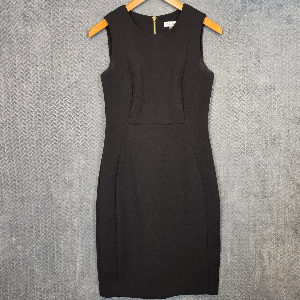Calvin Klein Womens Black Sleeveless Sheath Dress Gold Zipper Back Size 6